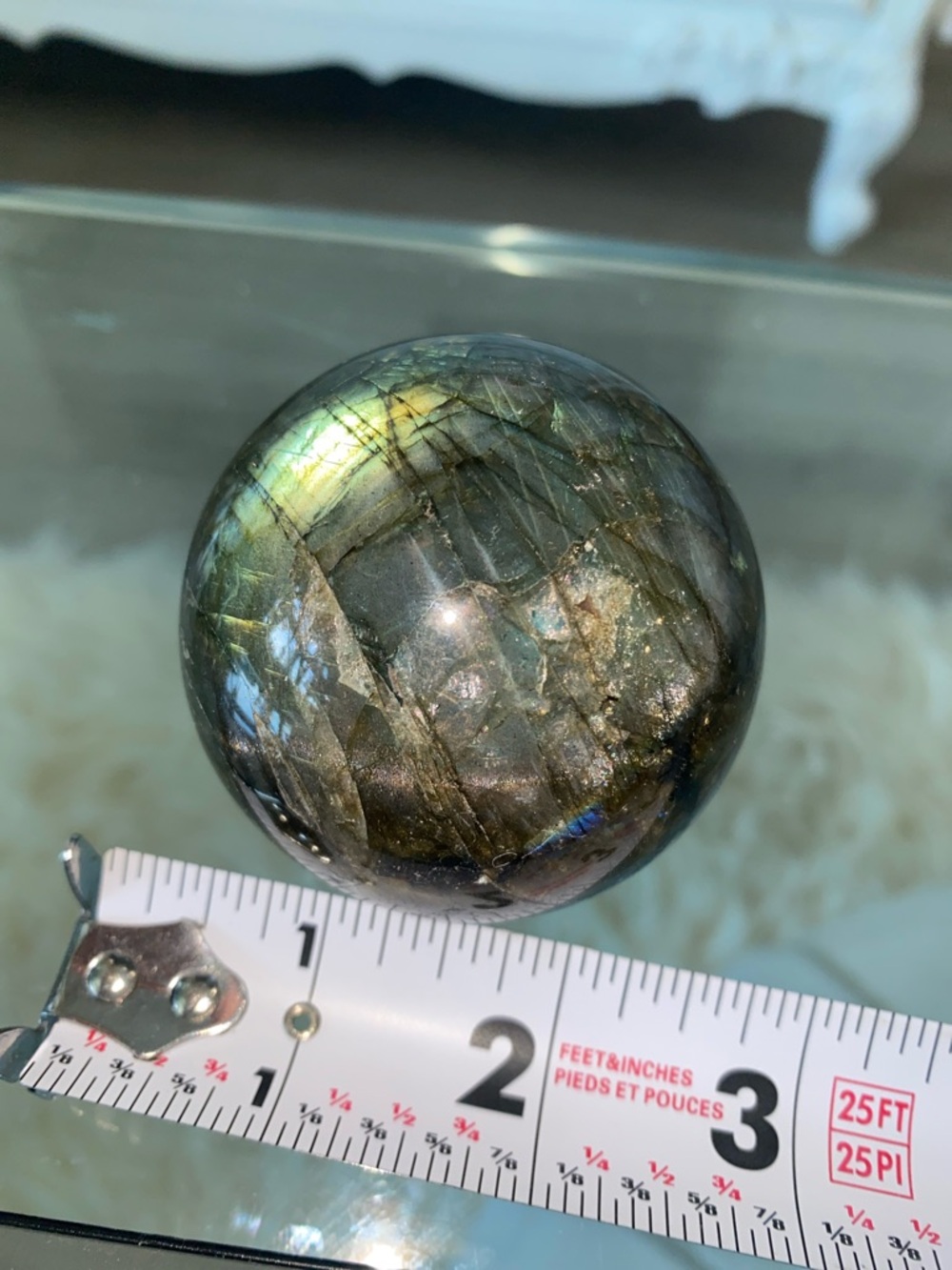 Iridescent Labradorite Crystal Sphere - Green/Blue Home Accent